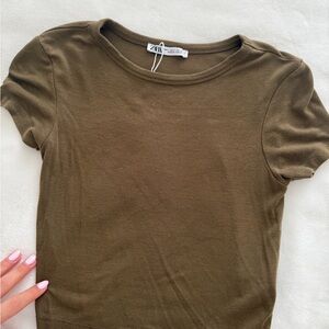 Zara Khaki Short Sleeve Women's Tee